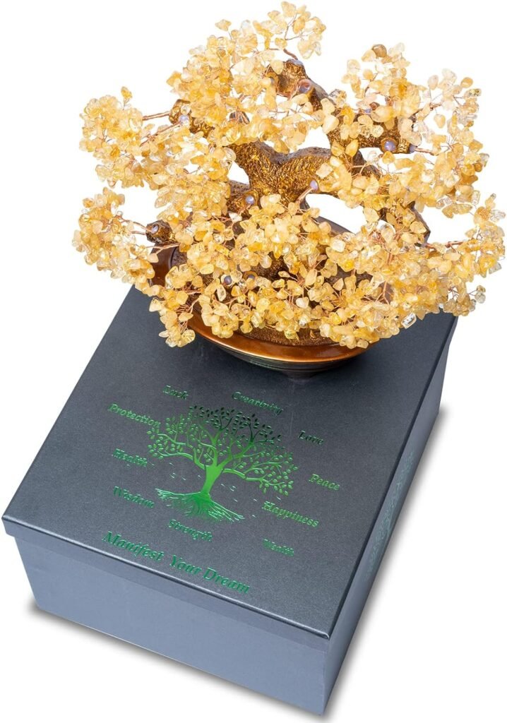 GEMBOURY Natural Large Citrine Tree,14Feng Shui Money Tree(1251 Gemstone Count)Citrine Crystal Tree for Abundance Prosperity Success Fortune Decoration Tree Bonsai for Home  Office Good Luck Wealth