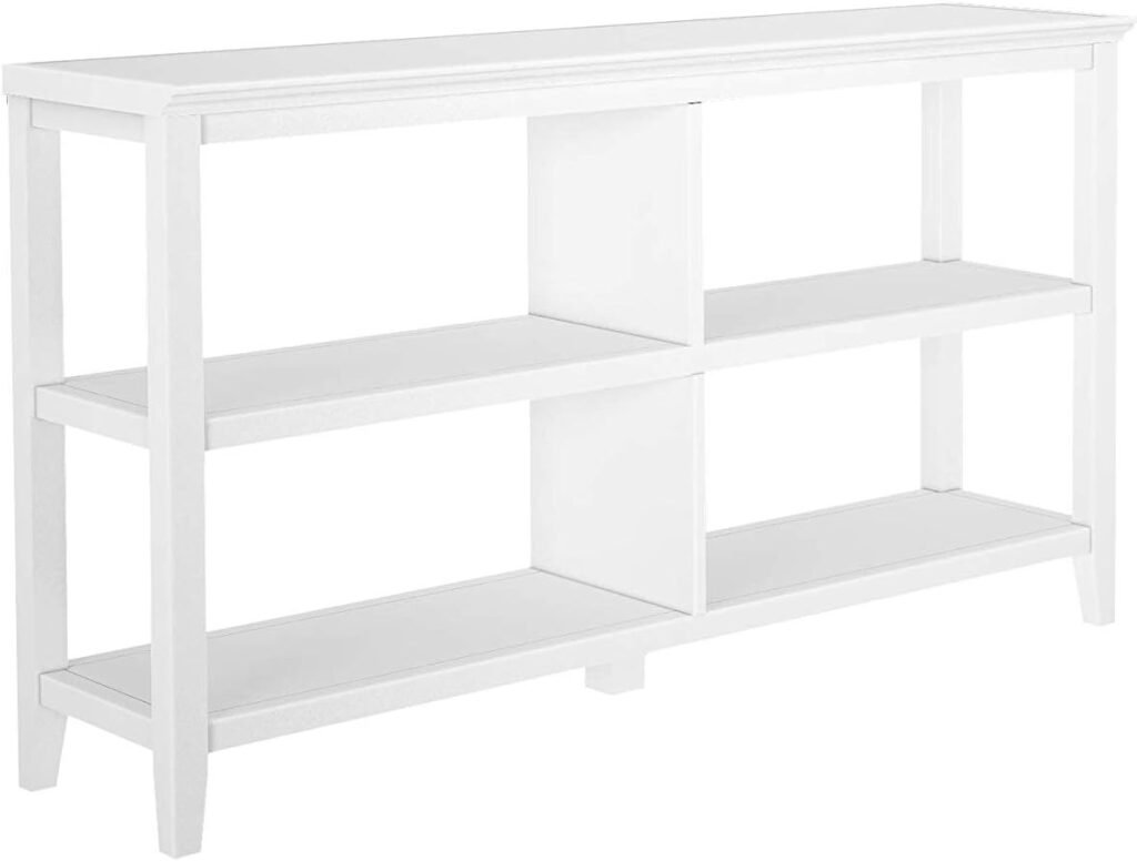 New Ridge Home Goods Edenton Two-Shelf Console Media Sofa Table with Bookshelf for Living Room, Entryway or Bedroom, White