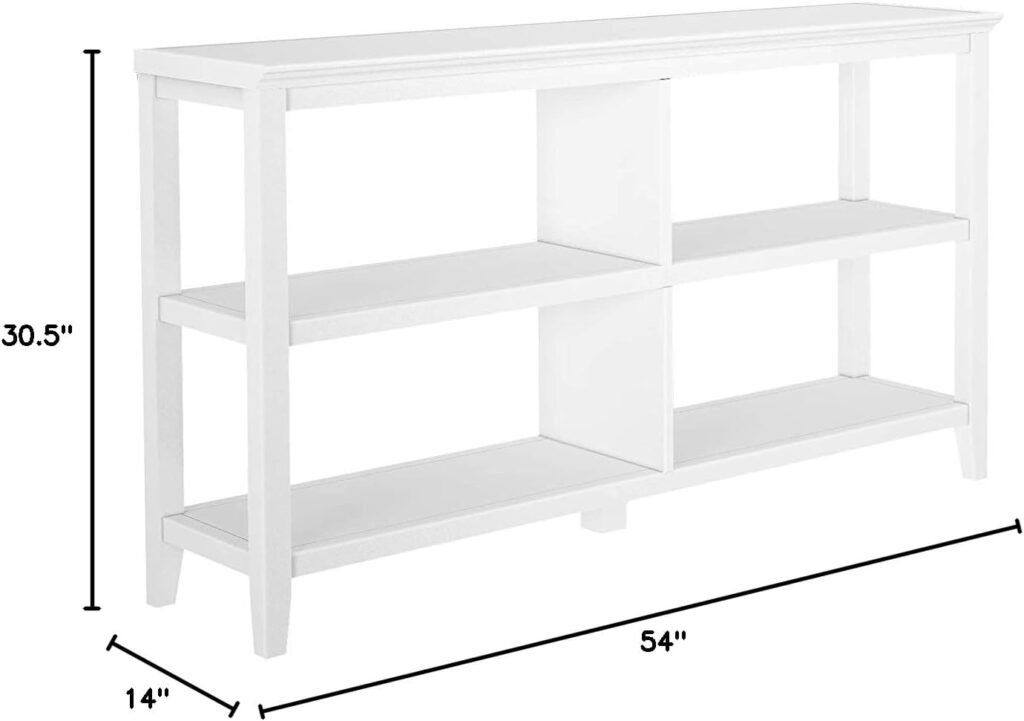 New Ridge Home Goods Edenton Two-Shelf Console Media Sofa Table with Bookshelf for Living Room, Entryway or Bedroom, White