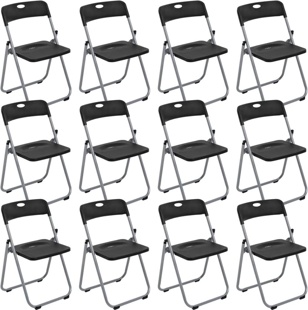 Kigley 12 Pack Folding Plastic Chair Stackable Steel Folding Chairs Bulk Portable Outdoor Folding Chair with 330lb Capacity Folding Camp Chair Event Chair for Home Office Wedding Party Indoor Outdoor