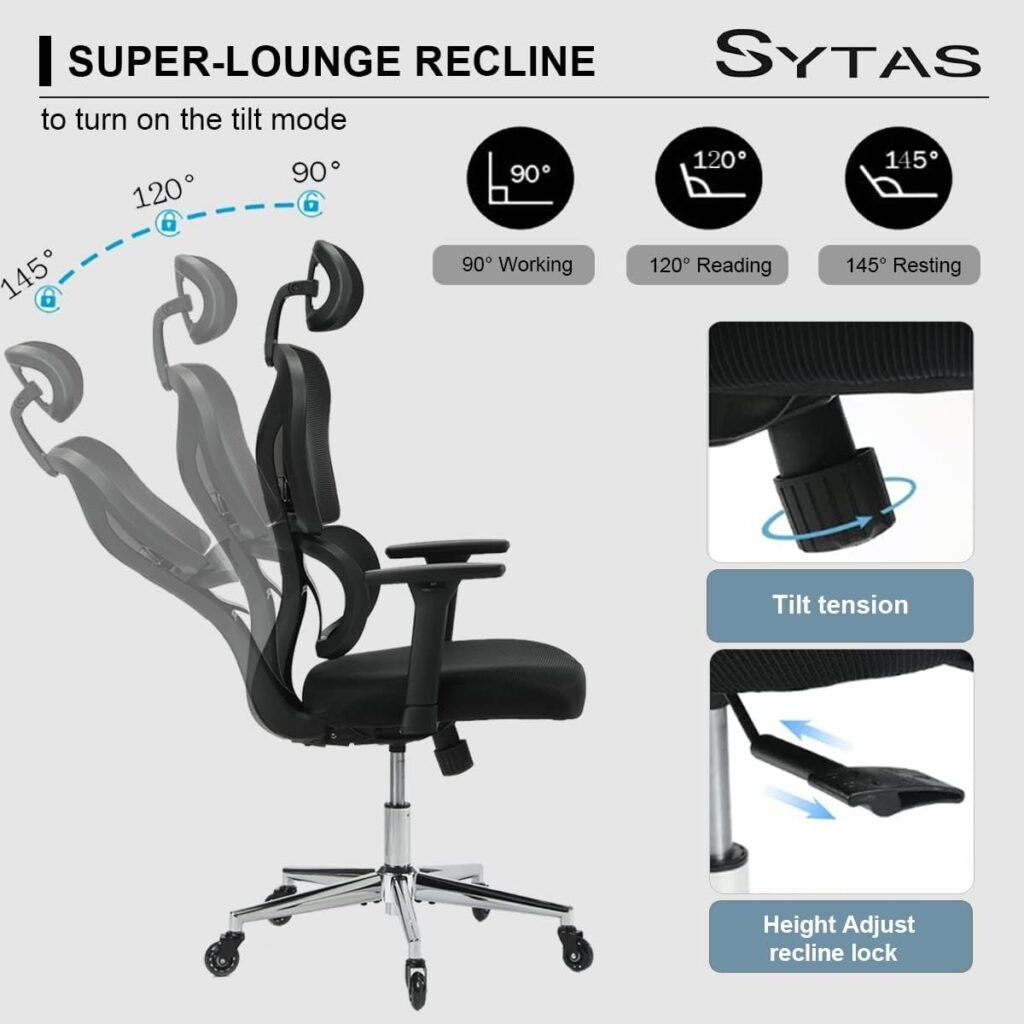 Sytas Ergonomic Home Office Chair, Desk Chair with Lumbar Support, 3D Armrest and Adjustable Headrest, Ergonomic Computer Chair High Back