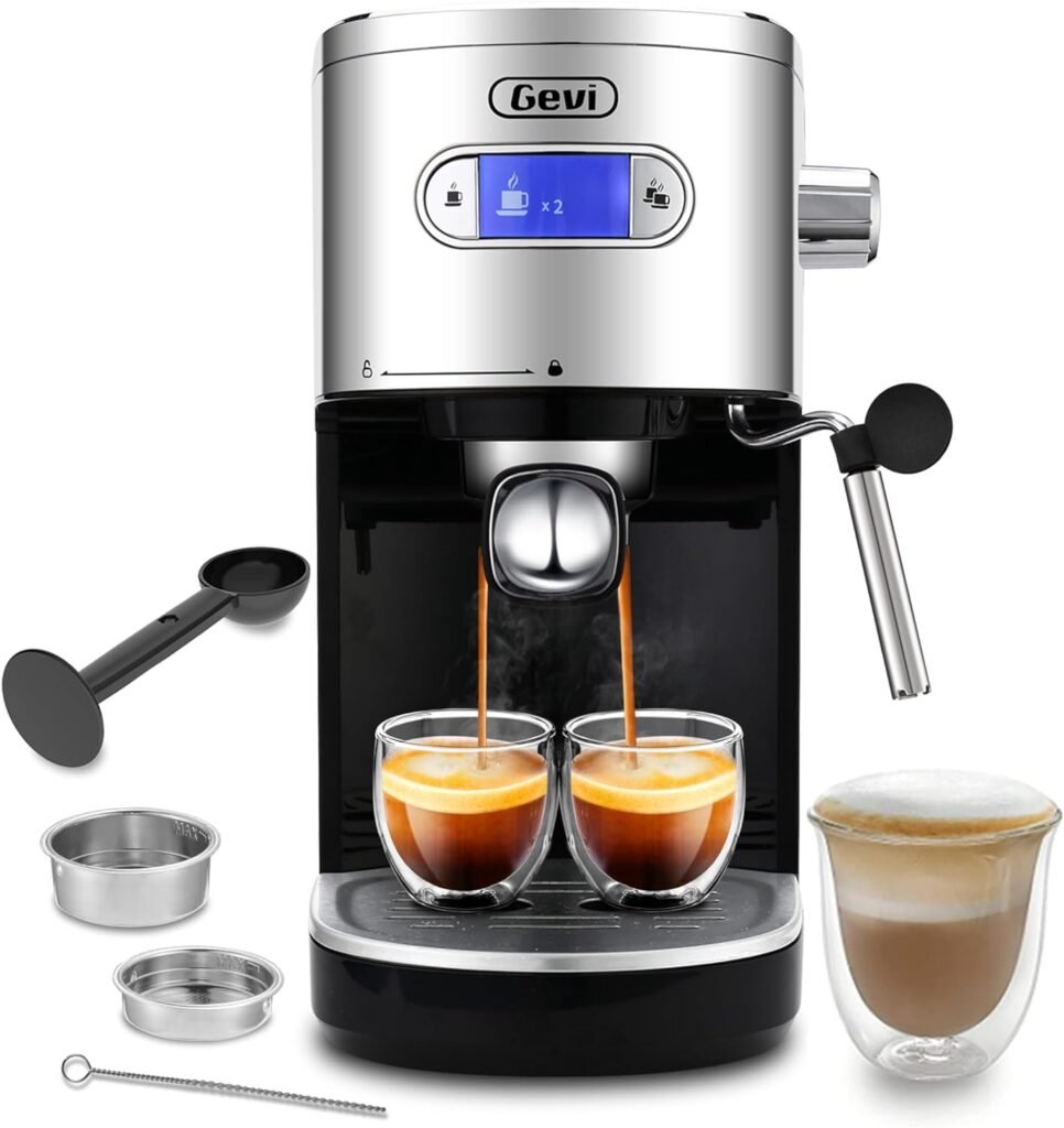 Gevi Espresso Machines 20 Bar Fast Heating Automatic Cappuccino Coffee Maker with Foaming Milk Frother Wand for Espresso, 1.2L Removable Water Tank, Double Temperature Control System 1350W, Black