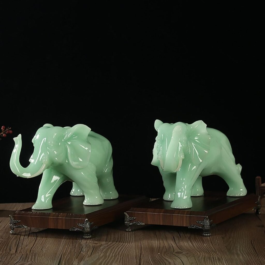 Jade Auspicious Elephant Ornaments A Pair of Living Room TV Cabinet Decorations Housewarming New Home Office Ornaments Imply Auspicious Peace and Good Gifts (Size : Small)