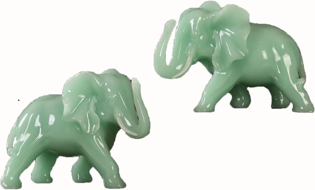 Jade Auspicious Elephant Ornaments A Pair of Living Room TV Cabinet Decorations Housewarming New Home Office Ornaments Imply Auspicious Peace and Good Gifts (Size : Small)