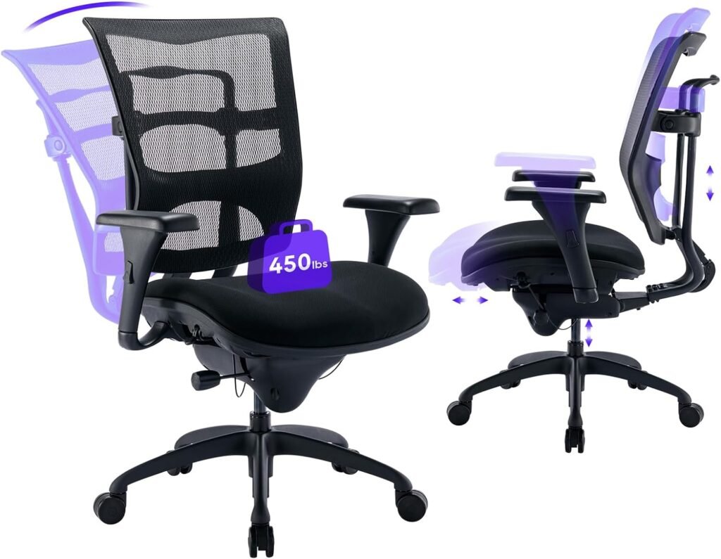 Big and Tall Office Chair 450lbs with Wide Seat, Heavy Duty Ergonomic Mesh Chair, Large Computer Executive Desk Wide Office Chair with Height Adjustable Backrest, Arms Sliding Seat -Black