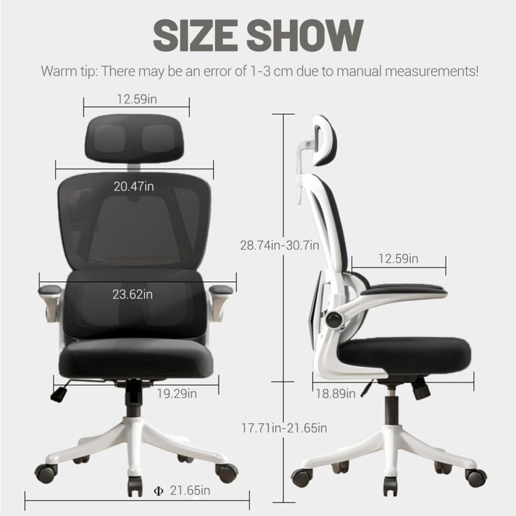 Ergonomic Office Chair Comfort Home Desk Chair Adjustable High Back Mesh Chair Lumbar Support Computer Chair with Flip-up Arms for Work, Study, Gaming,Black