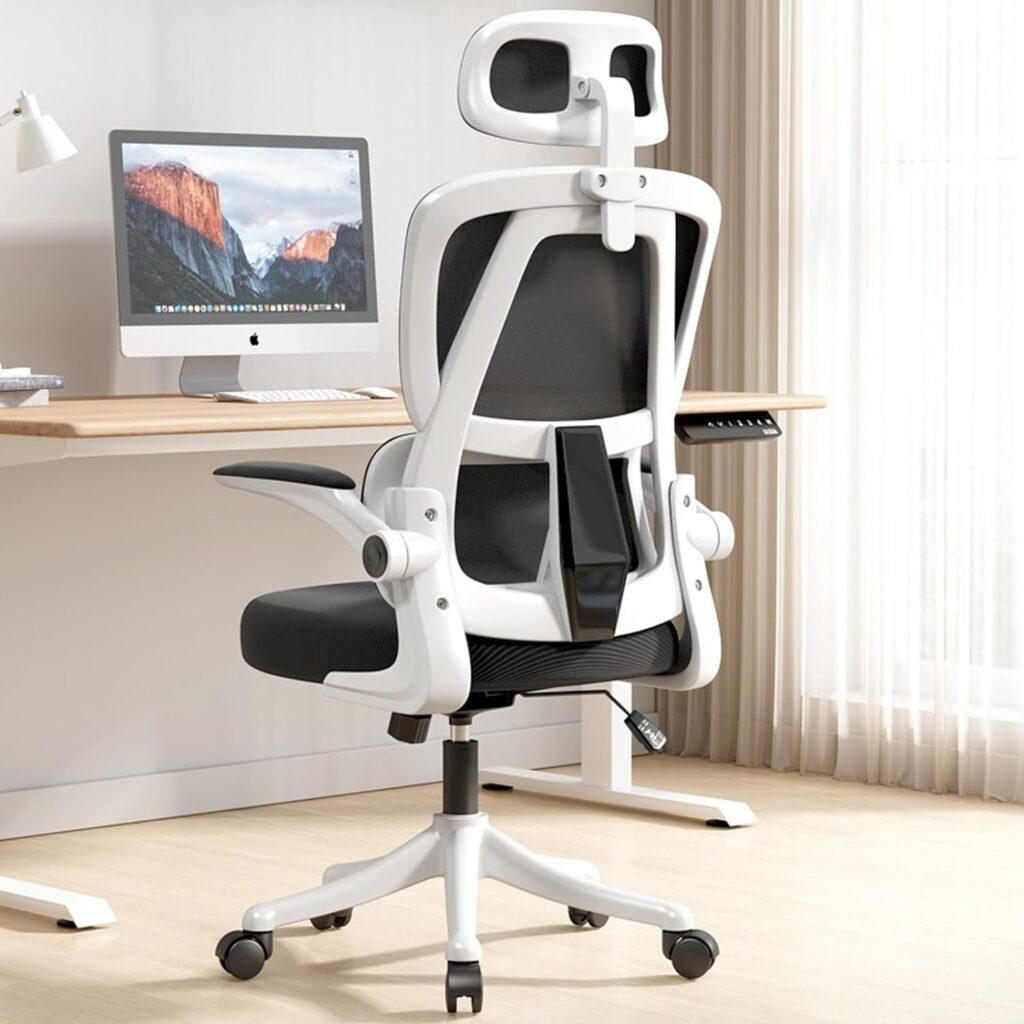 Ergonomic Office Chair Comfort Home Desk Chair Adjustable High Back Mesh Chair Lumbar Support Computer Chair with Flip-up Arms for Work, Study, Gaming,Black