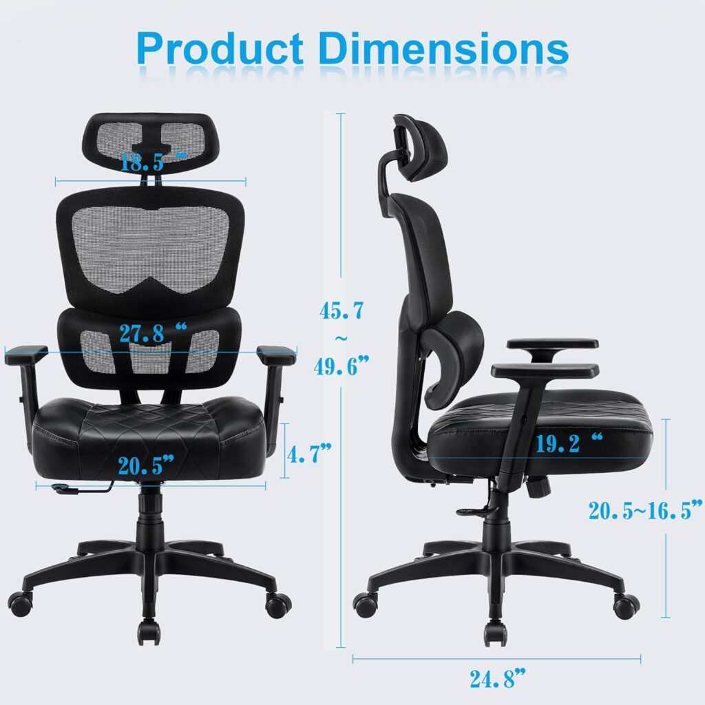 VECELO Swivel Ergonomic High Back Mesh Office Chair with Adjustable Headrest Armrest, Backrest Tilt Function, Lumbar Support for Executive/Computer Desk/Task Work, Black