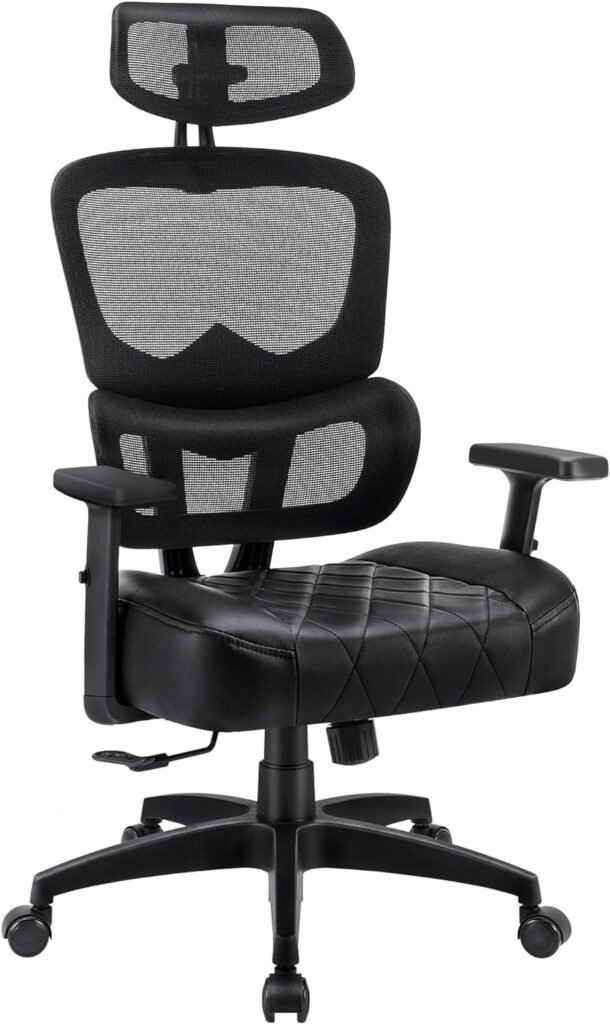 VECELO Swivel Ergonomic High Back Mesh Office Chair with Adjustable Headrest Armrest, Backrest Tilt Function, Lumbar Support for Executive/Computer Desk/Task Work, Black