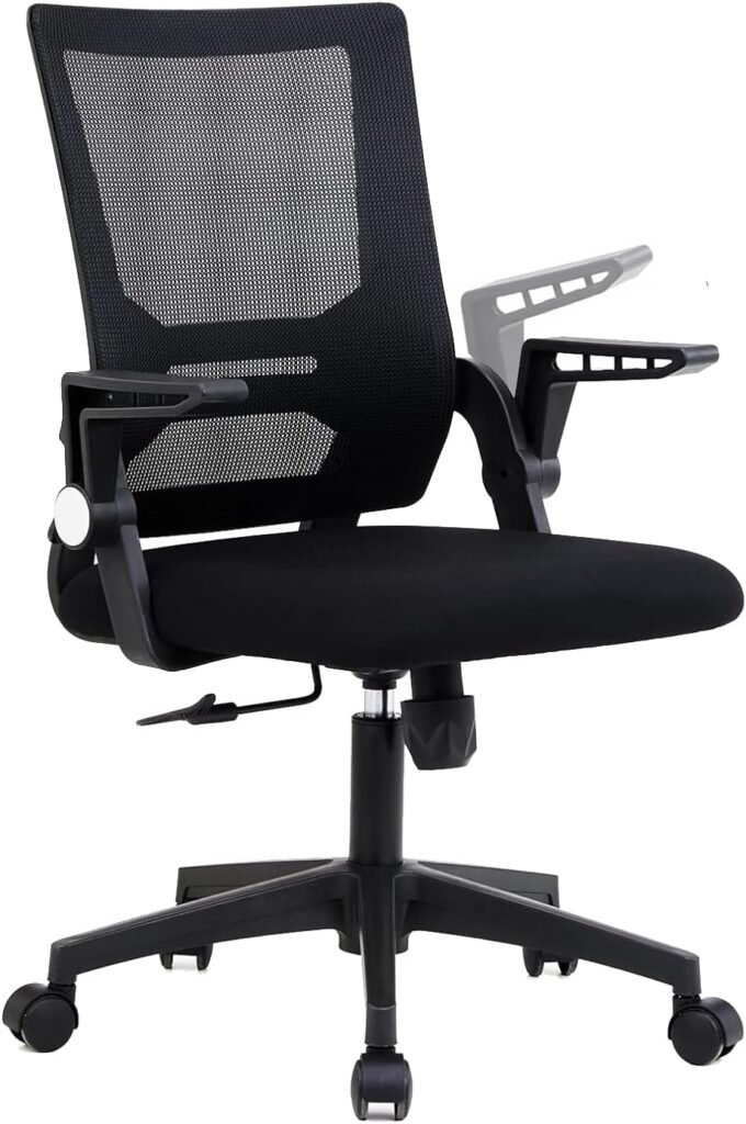 Zanzio Desk Chair, Office Chair Mesh Lumbar Support Study Chairs, Ergonomic Rolling Computer Chair with Flip-up Armrests, Swivel Adjustable Mid Back Home Office Chair Task Chair, Black