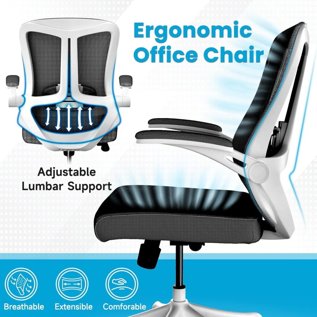 Ergonomic Office Chair - Comfy Desk Chairs with Wheels and Arms, 400LB Heavy Duty Mesh Computer Chairs with Comfortable Lumbar Back Support for Home Office, Study, Bedroom and College Dorm