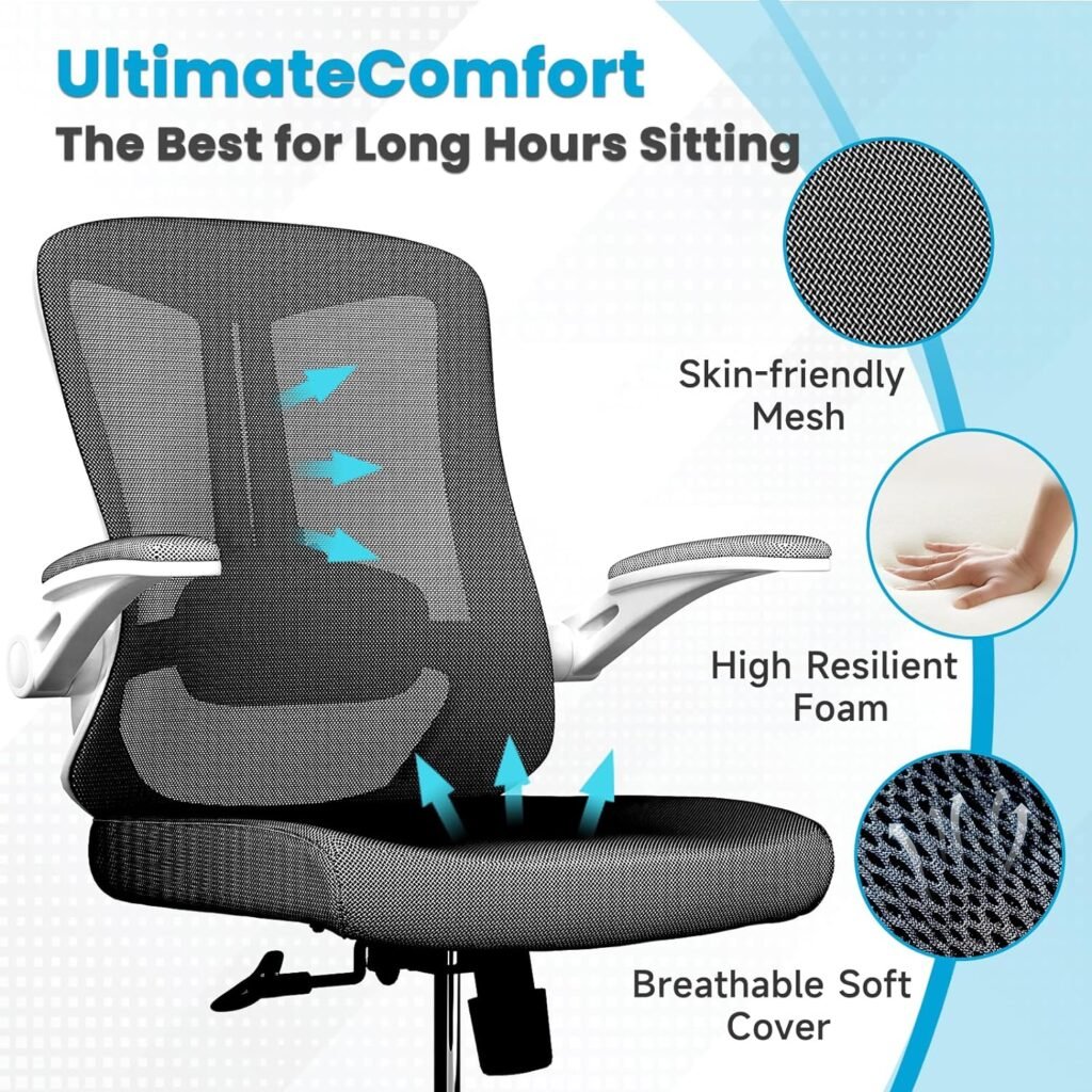 Ergonomic Office Chair - Comfy Desk Chairs with Wheels and Arms, 400LB Heavy Duty Mesh Computer Chairs with Comfortable Lumbar Back Support for Home Office, Study, Bedroom and College Dorm