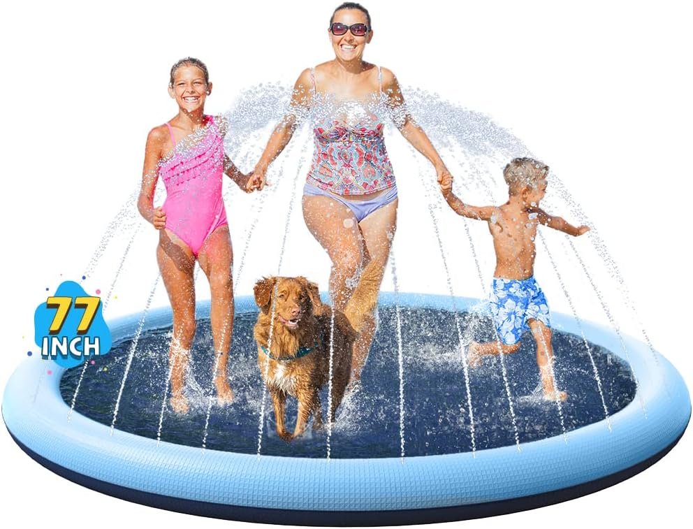 VISTOP Non-Slip Splash Pad for Kids and Dog, Thicken Sprinkler Pool Summer Outdoor Water Toys - Fun Backyard Fountain Play Mat for Baby Girls Boys Children or Pet Dog (67 inch, BlueBlue)