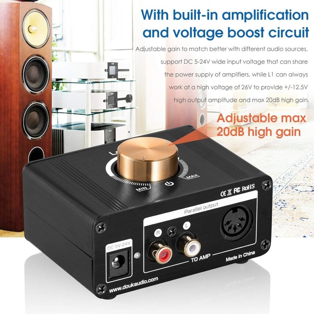 Douk Audio L1 Mini Stereo Line Level Booster Amplifier Audio Preamp with 20dB Gain and Volume Control