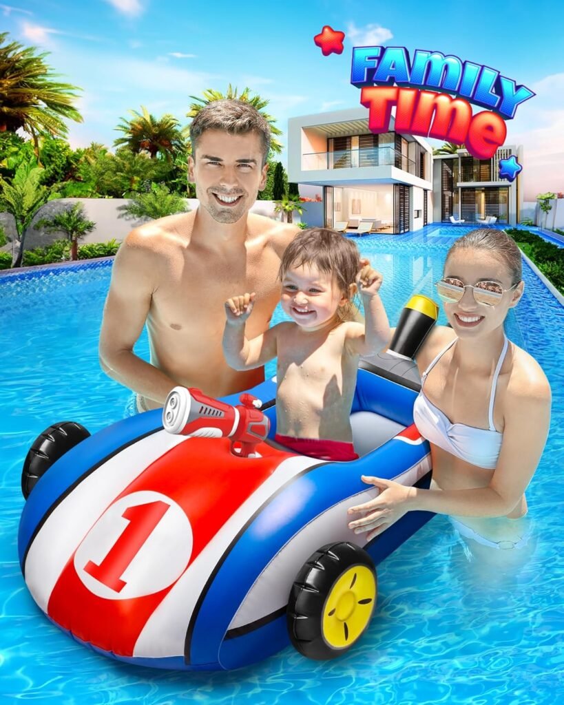 HopeRock Pool Floats Toys for Kids with Water Gun - Inflatable Ride-on Pool Toys for Kids Ages 3-8, Toddler Pool Float, Summer Outdoor Water Pool Games Toys for Boys and Girls