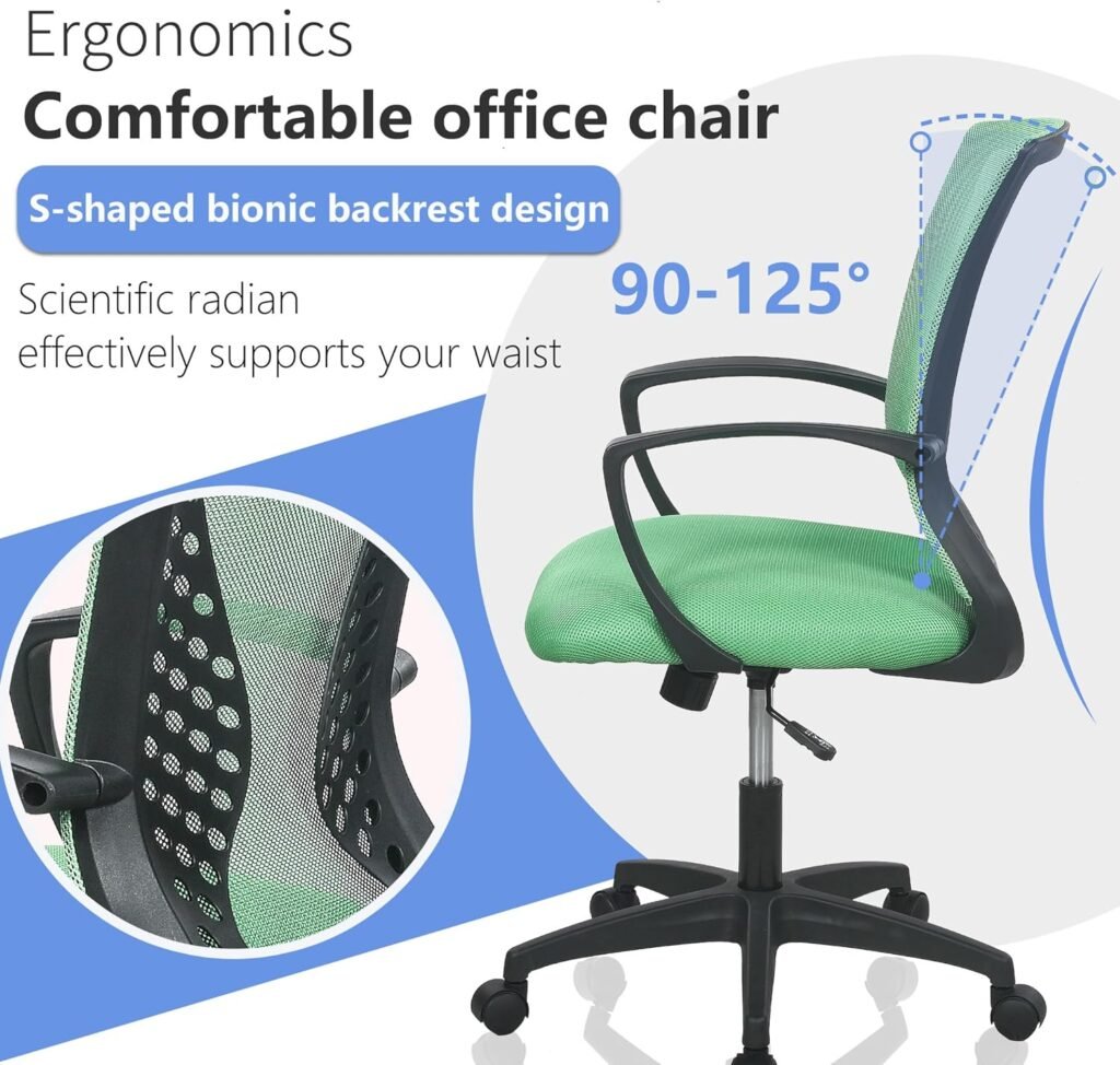 PayLessHere Office Chair Desk Chair Computer Chair Ergonomic Chair Adjustable Executive Mesh Mid Back with 360 Degree Swivel Wheels Lumbar Support Armrest (Blue)