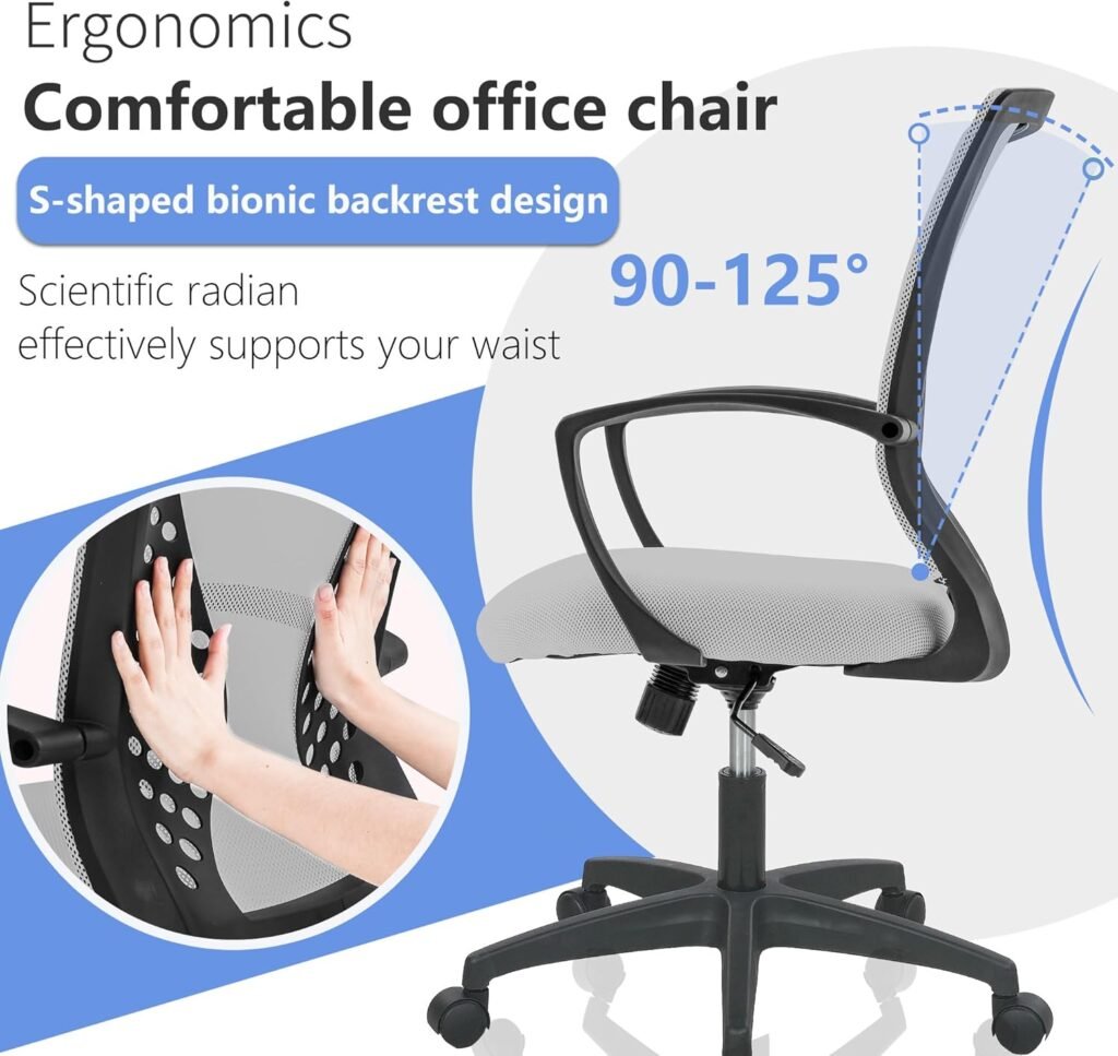 PayLessHere Office Chair Desk Chair Computer Chair Ergonomic Chair Adjustable Executive Mesh Mid Back with 360 Degree Swivel Wheels Lumbar Support Armrest (Blue)