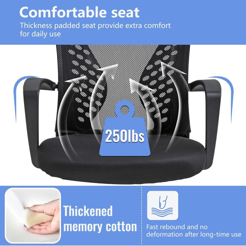 PayLessHere Office Chair Desk Chair Computer Chair Ergonomic Chair Adjustable Executive Mesh Mid Back with 360 Degree Swivel Wheels Lumbar Support Armrest (Blue)