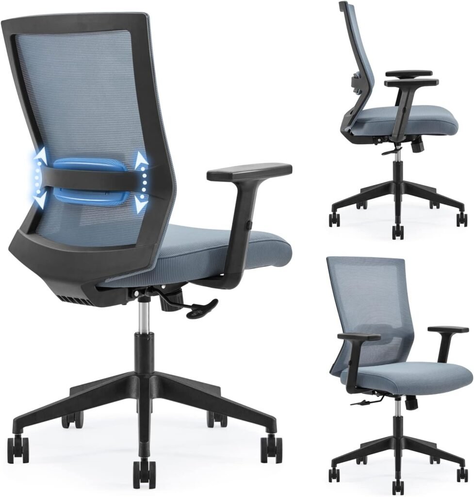 Soohow Ergonomic Mesh Office Chair, Computer Desk Chair Ergonomic, High Back Office Chair with Headrest, Adjustable Lumbar Support and 3D Armrests,Blue.