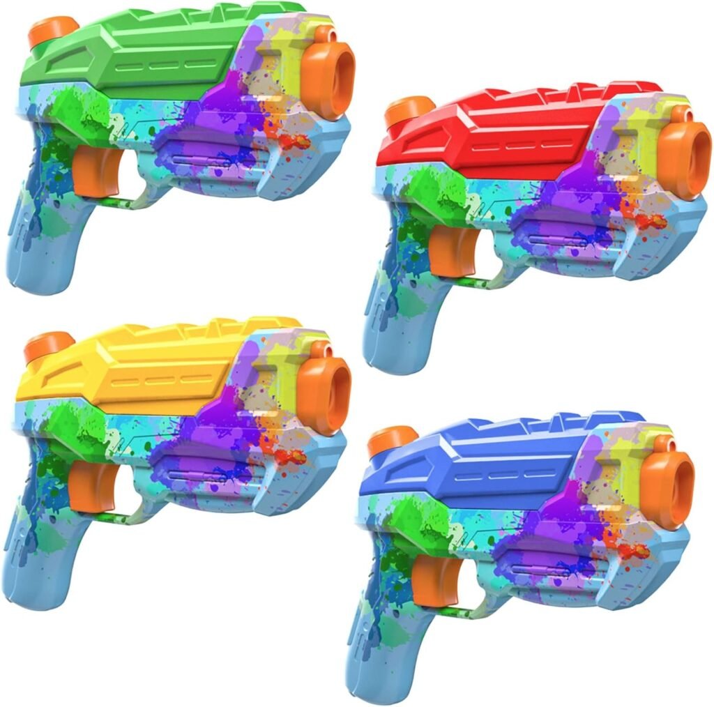 4 Pack Water Gun for Kids, Watercolor Squirt Gun with Trigger Super Water Blaster Soaker Squirters Toys, Long Range Water Pistol Gun for Summer Outdoor Pool/Beach/Yard/Party Play