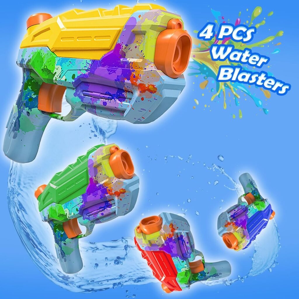 4 Pack Water Gun for Kids, Watercolor Squirt Gun with Trigger Super Water Blaster Soaker Squirters Toys, Long Range Water Pistol Gun for Summer Outdoor Pool/Beach/Yard/Party Play