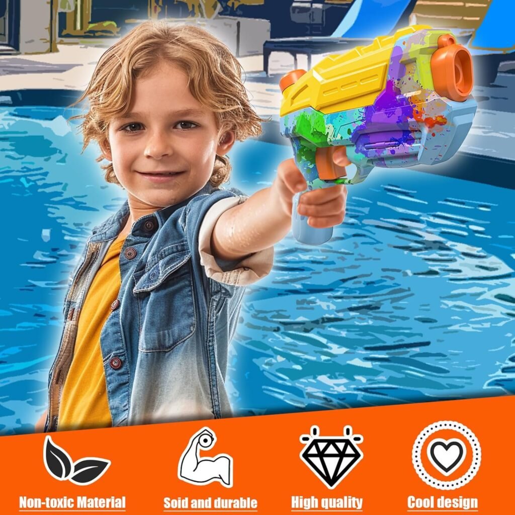 4 Pack Water Gun for Kids, Watercolor Squirt Gun with Trigger Super Water Blaster Soaker Squirters Toys, Long Range Water Pistol Gun for Summer Outdoor Pool/Beach/Yard/Party Play