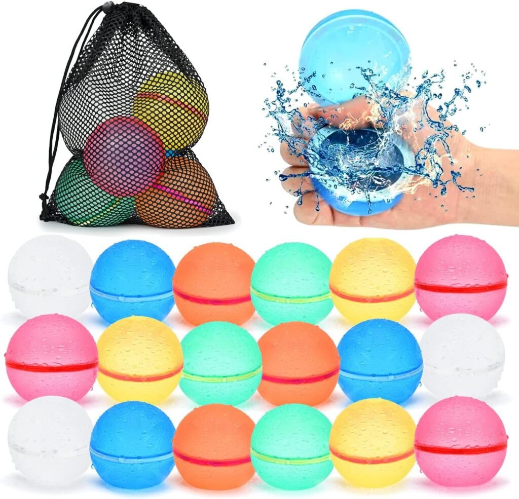 98K Reusable Water Balloons 12Pcs with Mesh Bag, Self Sealing Silicone Ball Latex-Free, No Clean Hassle, Easy to Fill, Summer Toys Water Toy Swimming Pool Beach Park Yard Outdoor Games Party Supplies