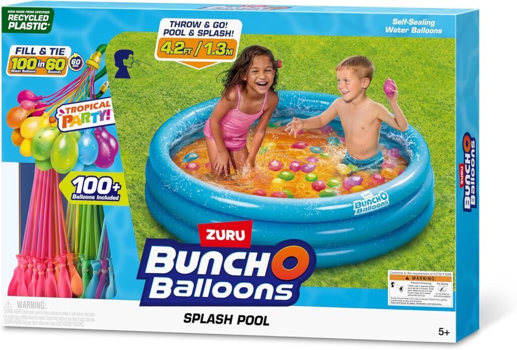 Original Bunch O Balloons Splash Pool with Tropical Party 100+ Rapid-Filling Self Sealing Water Balloons by ZURU, Water Balloon for Family, Kids, Teens and Adults, Summer and Outdoor Toy