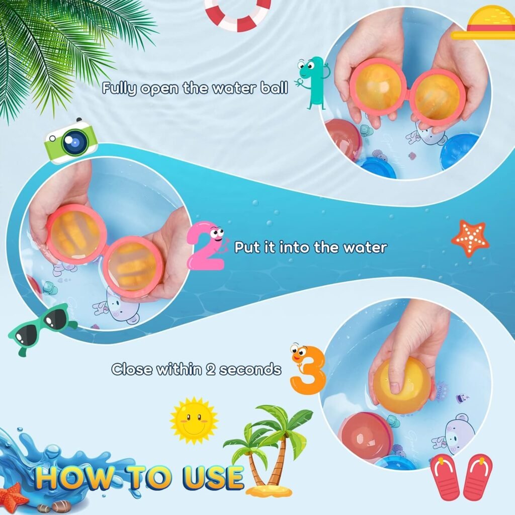 Reusable Water Balloons Refillable Water Bomb, Soft Silicone Water Balls with Mesh Bag, Quick Fill  Self-Sealing Water Balloons for Water Fight Games, Outdoor Water Toys for Kids Adults,4pcs