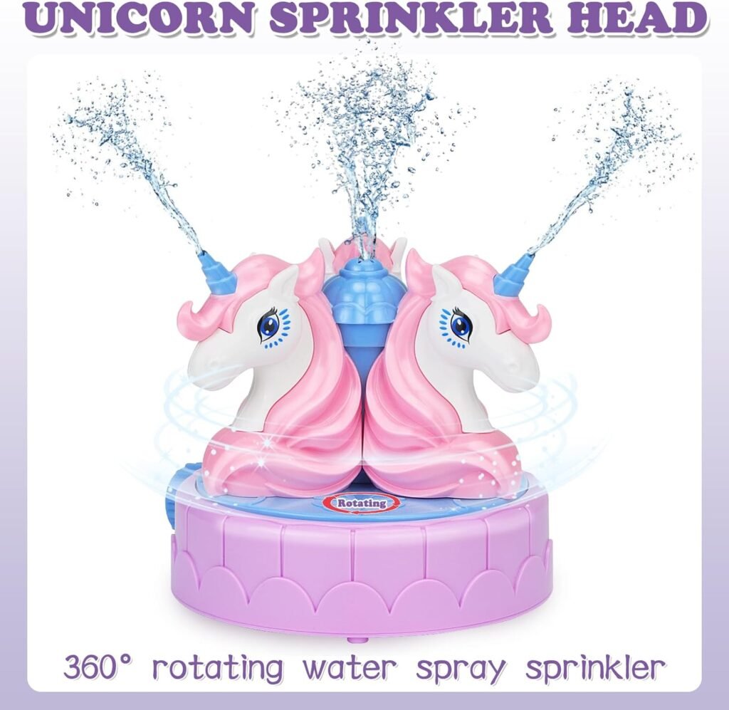 Sprinkler for Kids Outdoor Water Toys: Backyard Spinning Unicorn Toddler Sprinkler Toy - Summer Outside Toys Attaches to Garden Hose Splashing Fun Toys for 3 4 5 6 7 8 Year Old Boys Girls Gifts