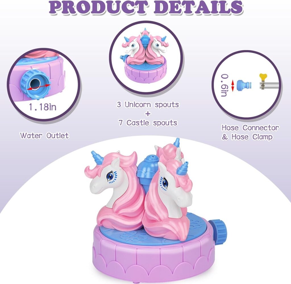 Sprinkler for Kids Outdoor Water Toys: Backyard Spinning Unicorn Toddler Sprinkler Toy - Summer Outside Toys Attaches to Garden Hose Splashing Fun Toys for 3 4 5 6 7 8 Year Old Boys Girls Gifts